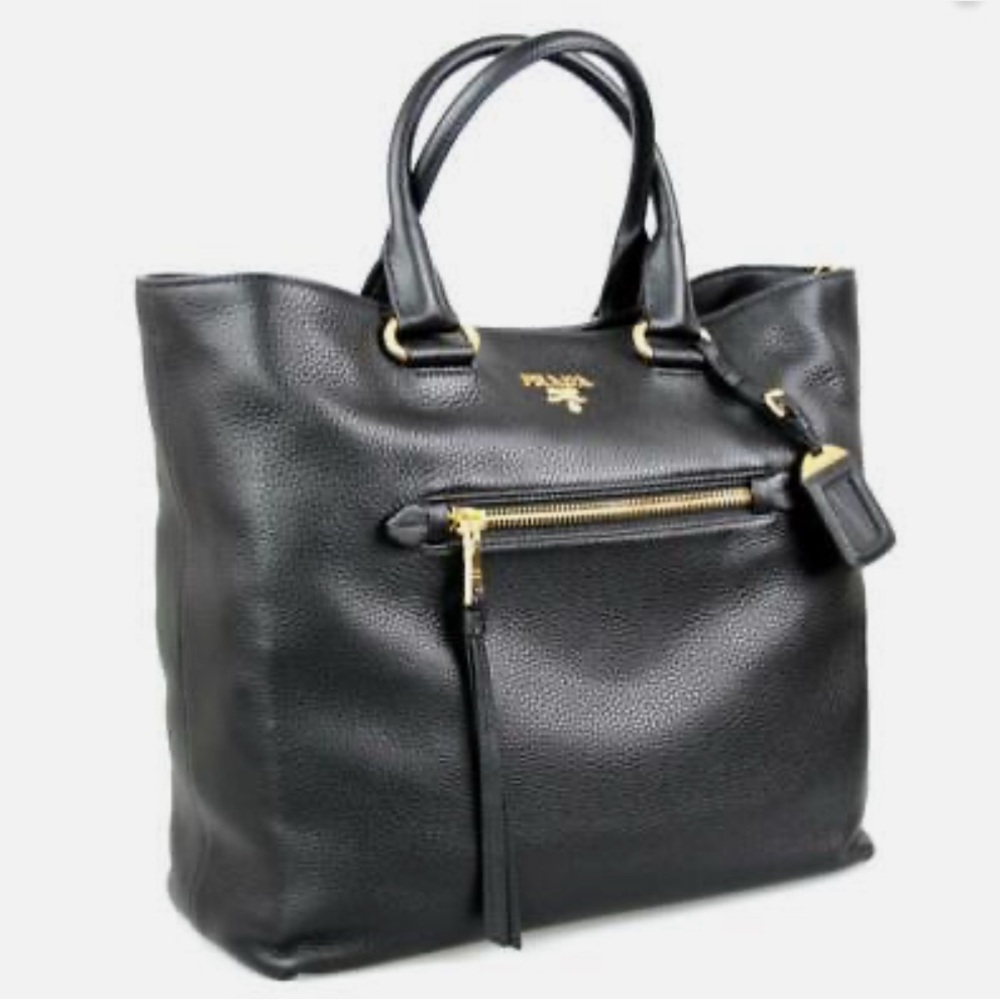Prada Black Leather Shopper Tote Bag
